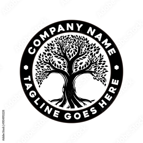 Family tree of life stamp seal coat of arms Oak banyan maple logo vector design.