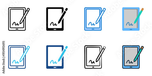 Electronic signature icons set multiple style collection. Editable stroke 
