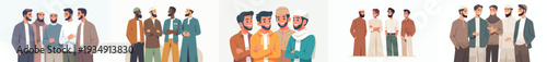 half body vector of Muslim men friends standing and chatting together