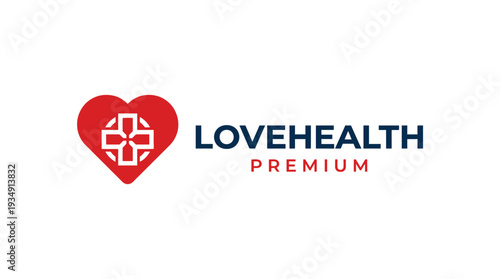 Vector LoveHealth Premium Logo | Red Heart with Medical Cross | Healthcare Branding, Wellness Symbol, Hospital Care, Compassionate Medicine, Premium Health Service Vector Graphic Illustration