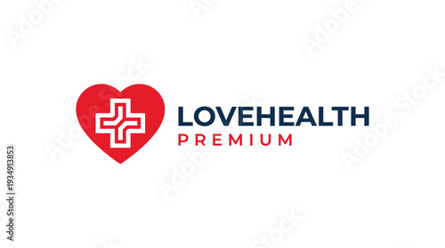 Vector LoveHealth Premium Logo | Red Heart with Medical Cross | Healthcare Branding, Wellness Symbol, Hospital Care, Compassionate Medicine, Premium Health Service Vector Graphic Illustration