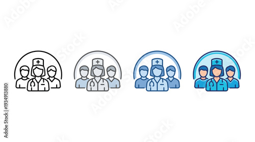 Vector Medical Team Icons Set | Healthcare Professionals, Doctors, Nurses, Hospital Staff, Masks, Scrubs, Cross Symbols, Wellness Support, Emergency Care Vector Graphic Illustration