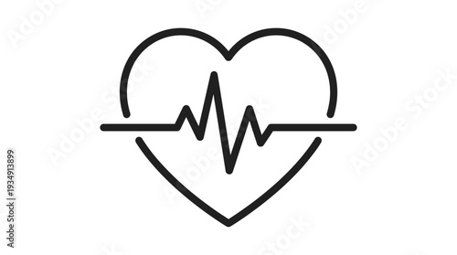 Vector Heart ECG Line Icon | Cardiovascular Health Symbol | Medical Care, Fitness, Wellness, Vital Signs, Heartbeat Monitoring, Healthcare Illustration, Preventive Medicine Vector Graphic Design