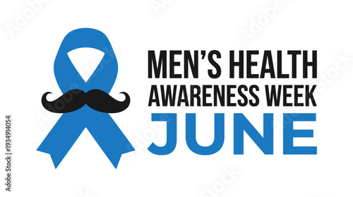 Vector Men’s Health Awareness Ribbon Mustache Design | June Men’s Wellness Campaign | Preventive Care, Fitness, Mental Health, Prostate Cancer Support Vector Graphic Illustration