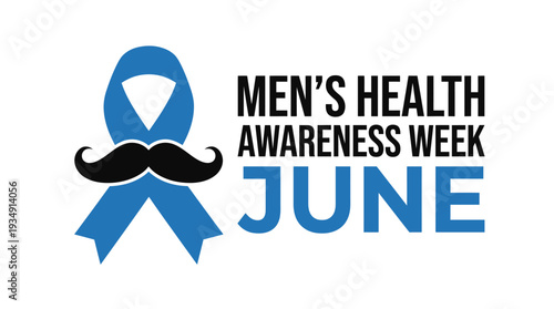Vector Men’s Health Awareness Ribbon Mustache Design | June Men’s Wellness Campaign | Preventive Care, Fitness, Mental Health, Prostate Cancer Support Vector Graphic Illustration