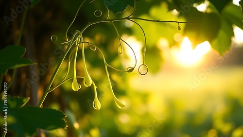 morningglory. Green morning glory vine with tender tendrils in soft morning light. gardening catalogs, home-decor guides, designed for home decor and floral branding.
