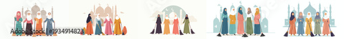 vector of Muslim women friends cleaning the mosque