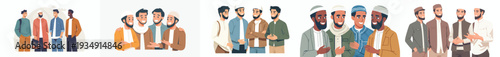 half body vector of Muslim men friends standing and chatting together