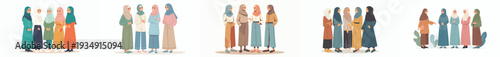 vector of Muslim women friends standing and chatting together