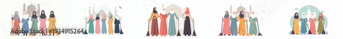 vector of Muslim women friends cleaning the mosque