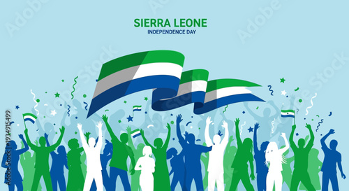 Sierra Leone Flag People Celebrating Independence.