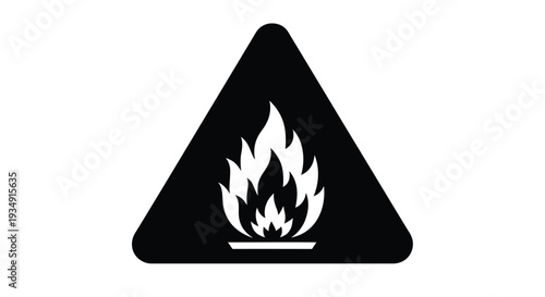 Black triangular warning sign displaying a white flame icon on a white background