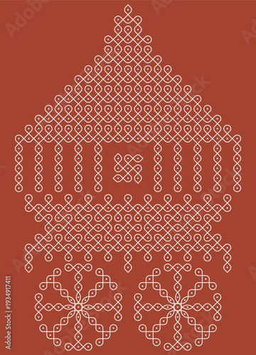 South Indian chariot pulli Kolam vector illustration. 