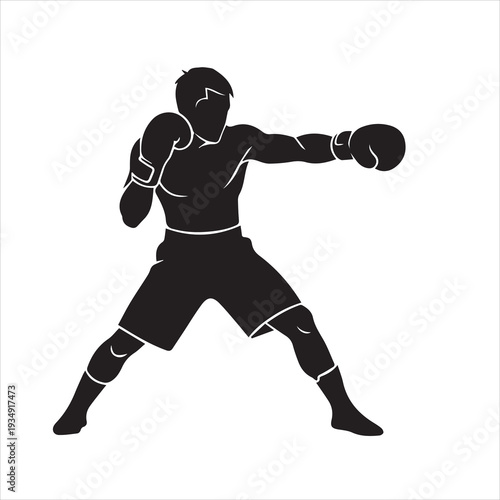 silhouette of a boxer in action. Sports Silhouette Collection, Black and White Athlete Vector 