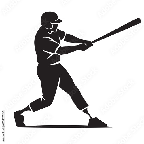 baseball player hitting ball. Sports Silhouette Collection, Black and White Athlete Vector 