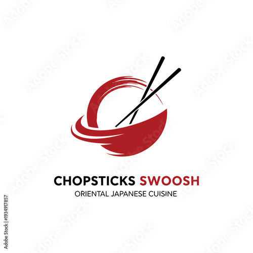Chopstick Swoosh Bowl Oriental Japan Cuisine, Japanese Sushi Dish Seafood Restaurant logo design. 