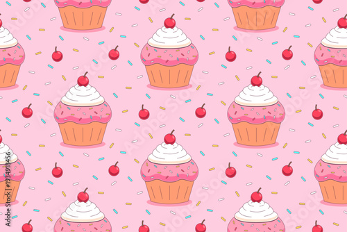 Cute Cupcake Seamless Pattern