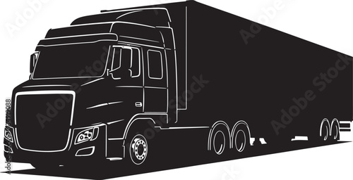 Modern Semi-Truck with Trailer Silhouette: Long Haul Freight and Logistics Transportation Vehicle