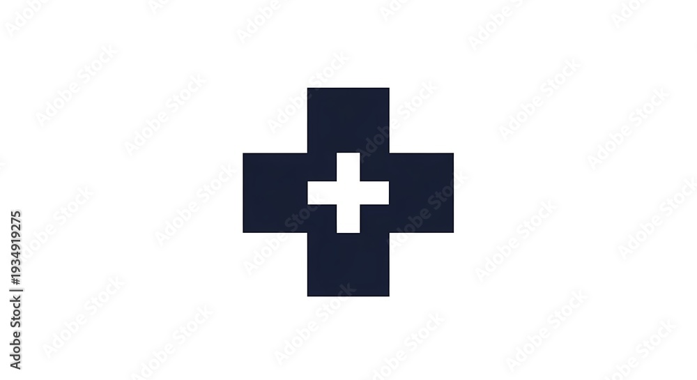 Fototapeta premium Modern medical cross symbol with dark blue and white colors