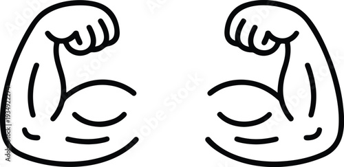 smiling bicep muscle icon set with line art illustrations for fitness motivation health power and positive strength,