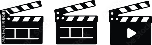 cinema clapperboard silhouettes set for movie production film industry video editing and entertainment media marketing,