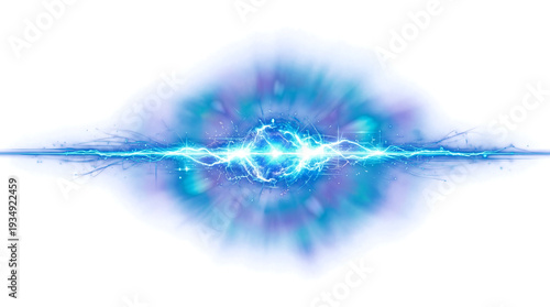 Vibrant blue energy pulse radiating dynamic light and electricity on transparent background