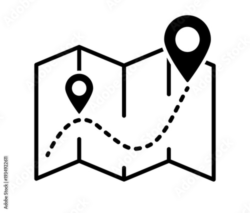 Navigation map with marker and pin showing geolocation point route path for travel direction and digital navigation interface on transparent background.