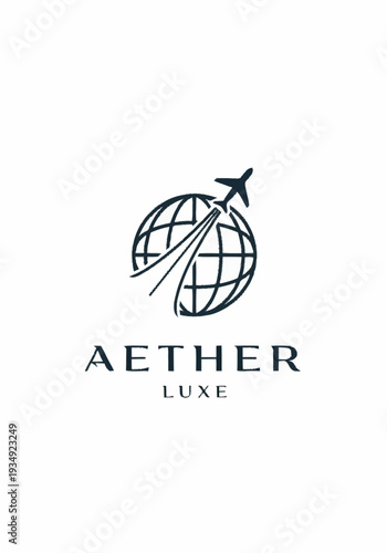 Aether Luxe logo with globe and airplane symbolizing luxury travel.