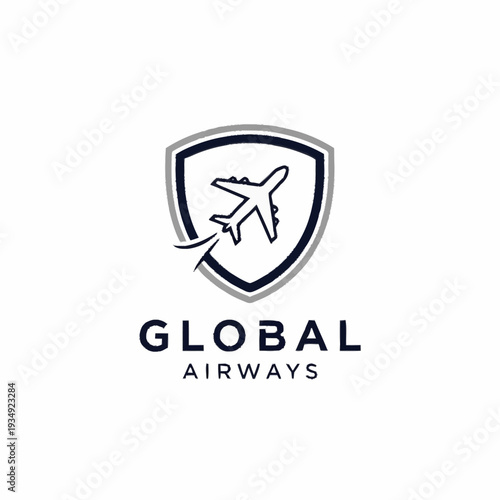 Global Airways Logo Design with Shield and Airplane.