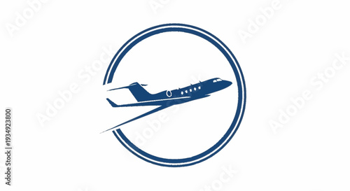 A blue airplane flying inside a circular frame.