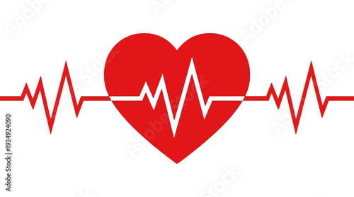 Heart health vector illustration with ECG electrocardiogram line, medical cardiology design symbolizing cardiovascular activity, wellness monitoring, fitness care, healthcare branding, diagnostic icon