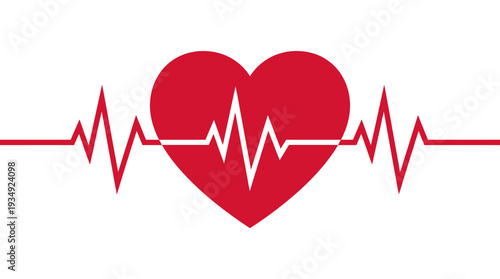 Heart health vector illustration with ECG electrocardiogram line, medical cardiology design symbolizing cardiovascular activity, wellness monitoring, fitness care, healthcare branding, diagnostic icon