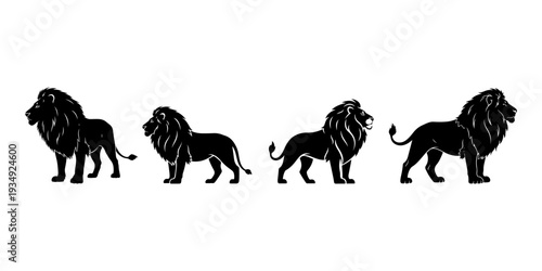 Majestic Lion Silhouettes Vector Set King of Jungle Wildlife Animals
