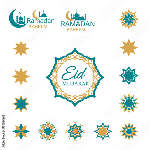 Eid Mubarak Islamic Greeting Card Design Elements.