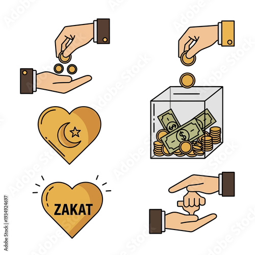 Hands Donating Coins and Charity Box.