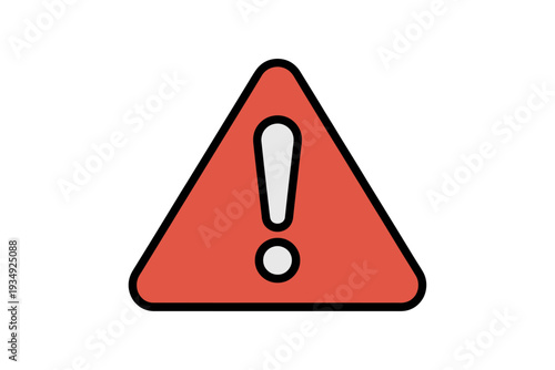 A warning sign icon with an exclamation mark in a red triangle on a white background