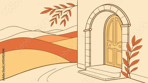 Warm desert-toned arch composition with soft earthy palette. Trendy minimalist wall art ideal for boho living rooms and modern interior styling.