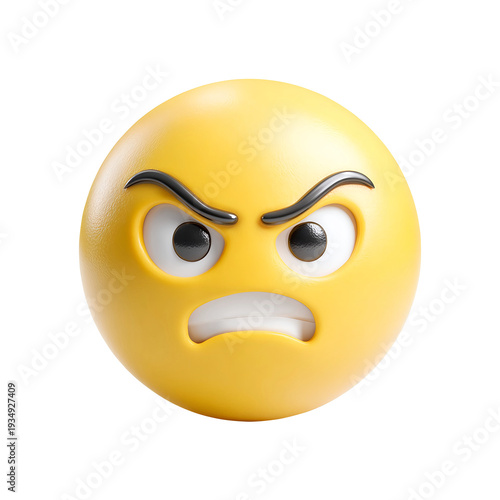 3D Angry Emoji with Furrowed Brows on a transparent background