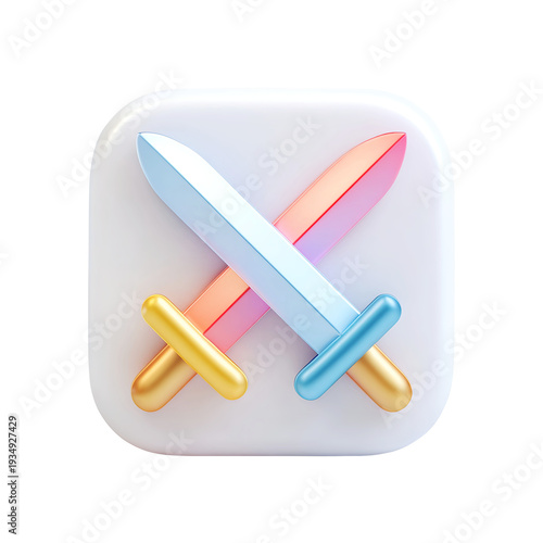 3D Icon of Crossed Swords on a transparent background