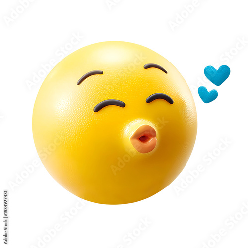 3D Emoji Blowing Kiss with Blue Hearts on a transparent background