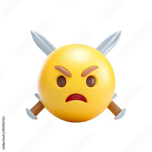 Angry Emoji with Crossed Swords on a transparent background