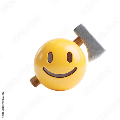 3D Smiley Emoji with Hammer on a transparent background