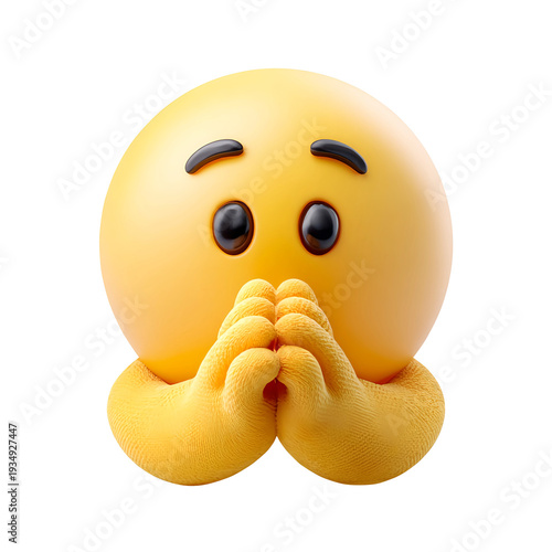 3D Pleading Emoji with Clasped Hands on a transparent background