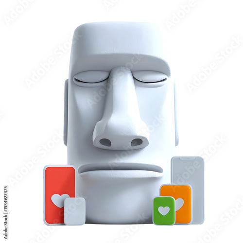 Moai Statue with Smart phone Icons on a transparent background