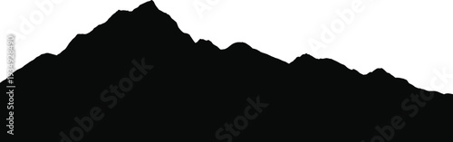 Mountain range silhouette isolated on white background, black panoramic landscape of rugged peaks and hills, nature skyline illustration for travel, adventure and outdoor design