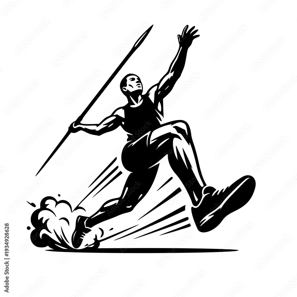 Fototapeta premium Dynamic Javelin Throw Athlete Silhouette Vector Illustration – Track and Field Sports Action Clipart for Design