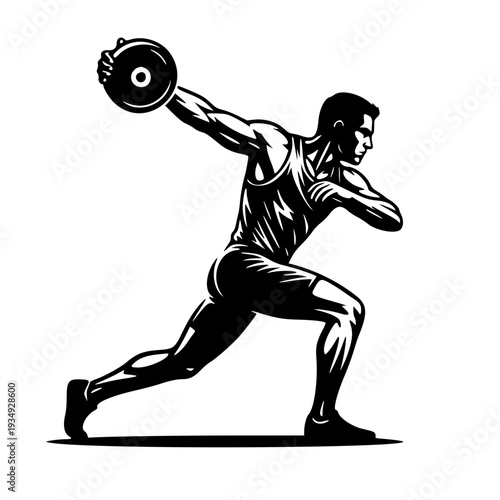 discus throw athlete silhouette track and field sport black and white vector illustration strong olympic thrower