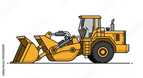 Yellow wheel loader construction heavy machinery isolated on white background