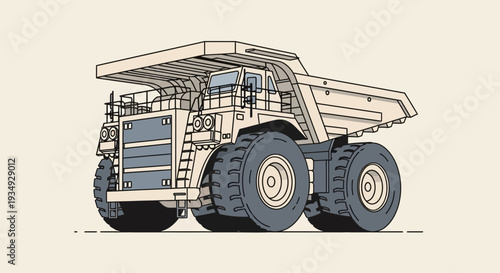 Heavy duty mining dump truck illustration, clean line art style