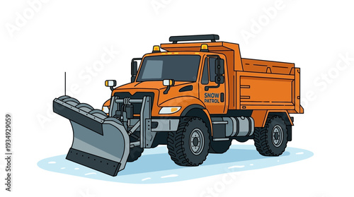 Orange Snow Plow Truck Illustration